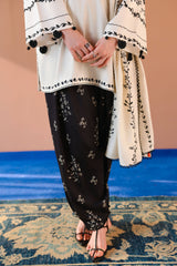 IVORY NOIR-3PC SATIN PRINTED SUIT