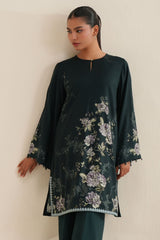 TEAL SERENADE-2PC LINEN PRINTED SUIT