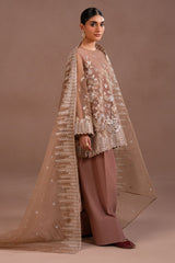 ETHEREAL TAUPE-4PC ORGANZA EMBROIDERED SUIT