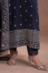 CHARCOAL GRACE- 4PC  VELVET EMBROIDERED SUIT