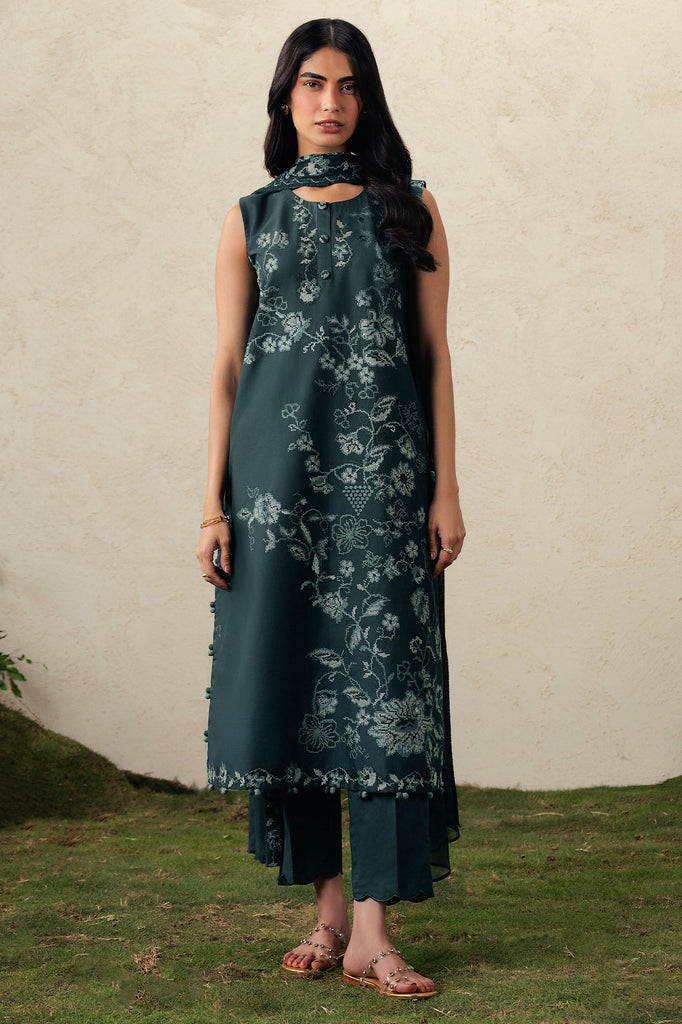 EMERALD TEAL-3PC EMBROIDERED SUIT