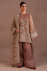 ETHEREAL TAUPE-4PC ORGANZA EMBROIDERED SUIT