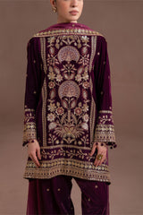 IMPERIAL MAGENTA- 4PC  VELVET EMBROIDERED SUIT