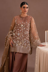 ETHEREAL TAUPE-4PC ORGANZA EMBROIDERED SUIT