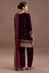 IMPERIAL MAGENTA- 4PC  VELVET EMBROIDERED SUIT