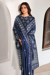 OBSIDIAN BLUE-3PC SATIN EMBROIDERED SUIT