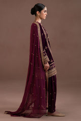 IMPERIAL MAGENTA- 4PC  VELVET EMBROIDERED SUIT