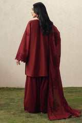 CRIMSON BLOOM-3PC EMBROIDERED SUIT