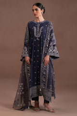 CHARCOAL GRACE- 4PC  VELVET EMBROIDERED SUIT