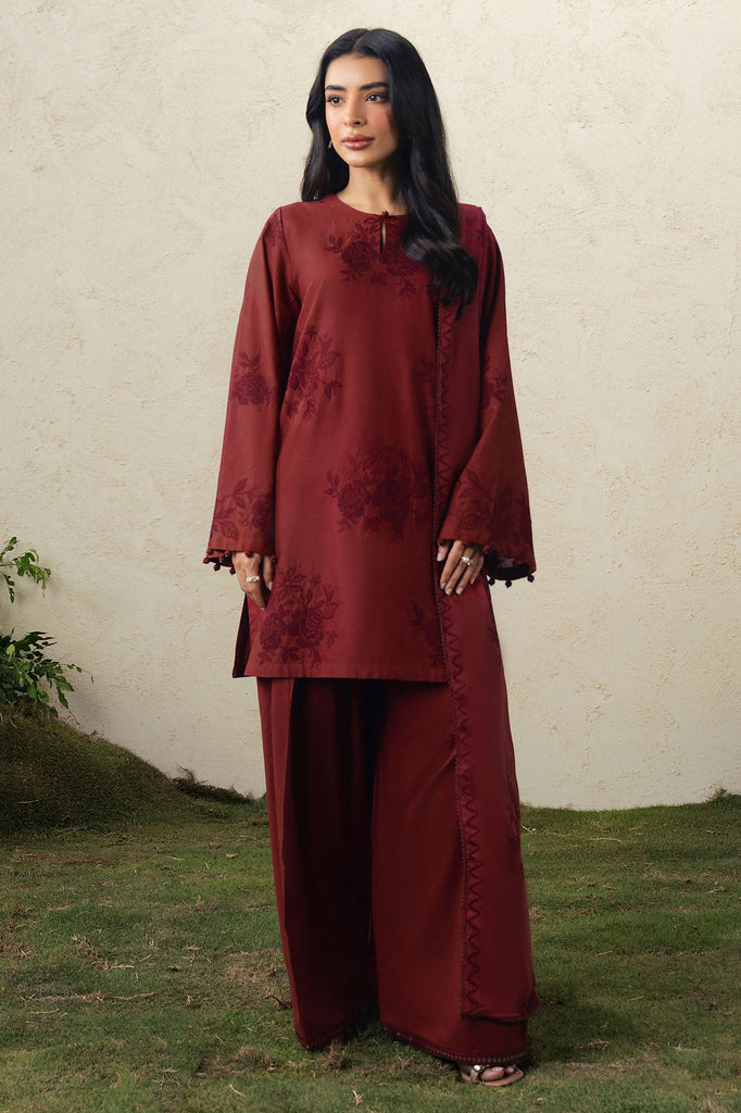CRIMSON BLOOM-3PC EMBROIDERED SUIT