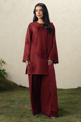CRIMSON BLOOM-3PC EMBROIDERED SUIT