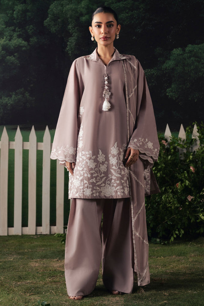 MAUVE WHISPER-3PC EMBROIDERED SUIT