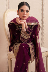 IMPERIAL MAGENTA- 4PC  VELVET EMBROIDERED SUIT
