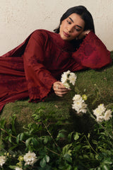 CRIMSON BLOOM-3PC EMBROIDERED SUIT