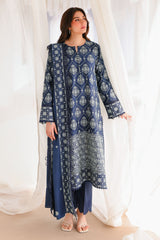 OBSIDIAN BLUE-3PC SATIN EMBROIDERED SUIT