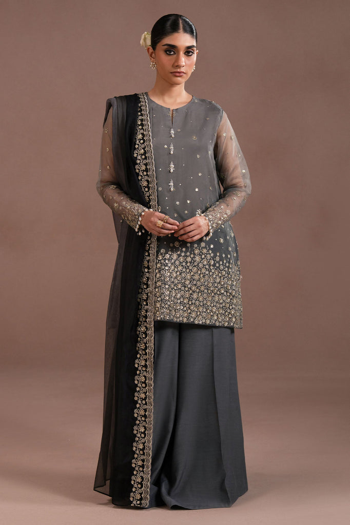 SMOKED LUXE-4PC ORGANZA EMBROIDERED SUIT