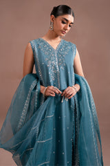 TURQUOISE SHINE-3PC SILK EMBROIDERED SUIT