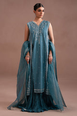 TURQUOISE SHINE-3PC SILK EMBROIDERED SUIT