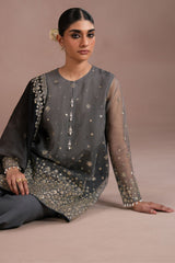 SMOKED LUXE-4PC ORGANZA EMBROIDERED SUIT