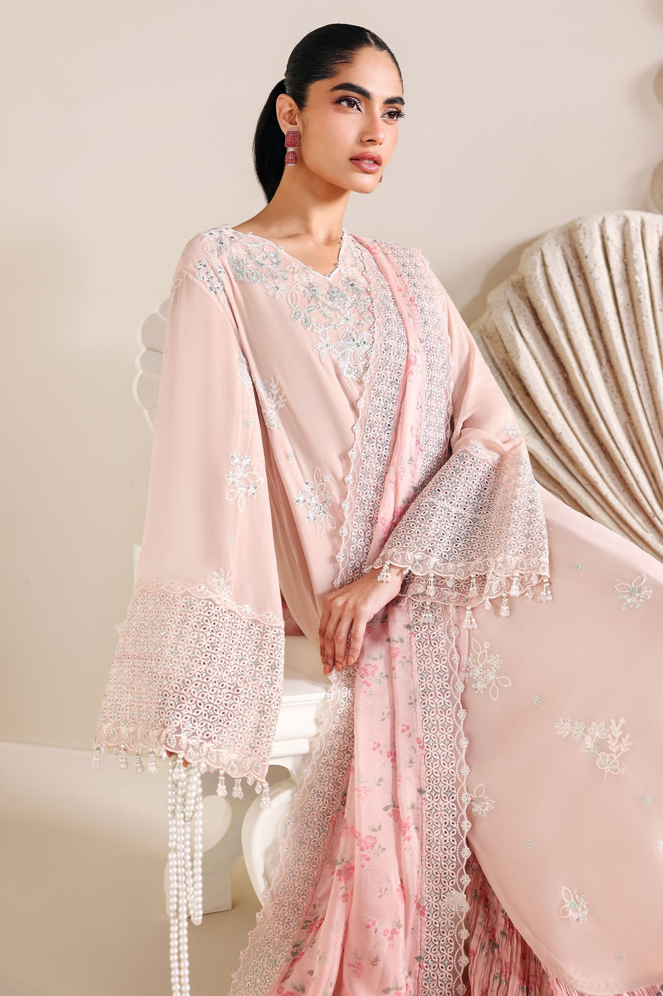 PINK BLOSSOM-4PC CHIFFON EMBROIDERED SUIT