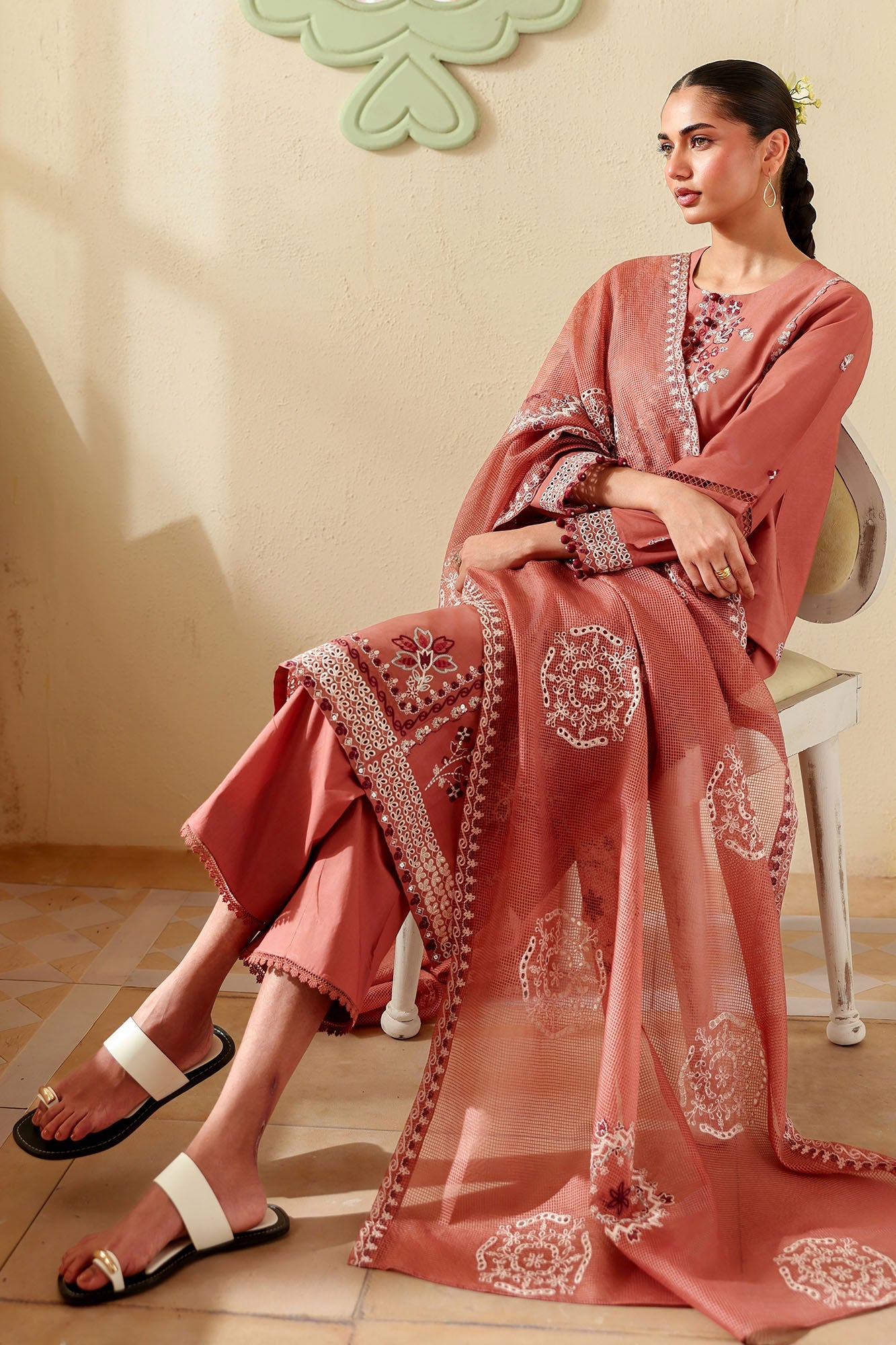 FADED RUST-3PC EMBROIDERED LAWN SUIT