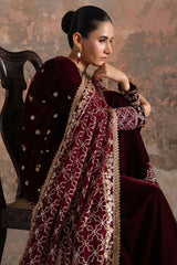 CRIMSON FLARE-3PC VELVET EMBROIDERED SUIT