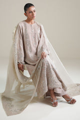 MISTY ASH -3PC SILK EMBROIDERED SUIT