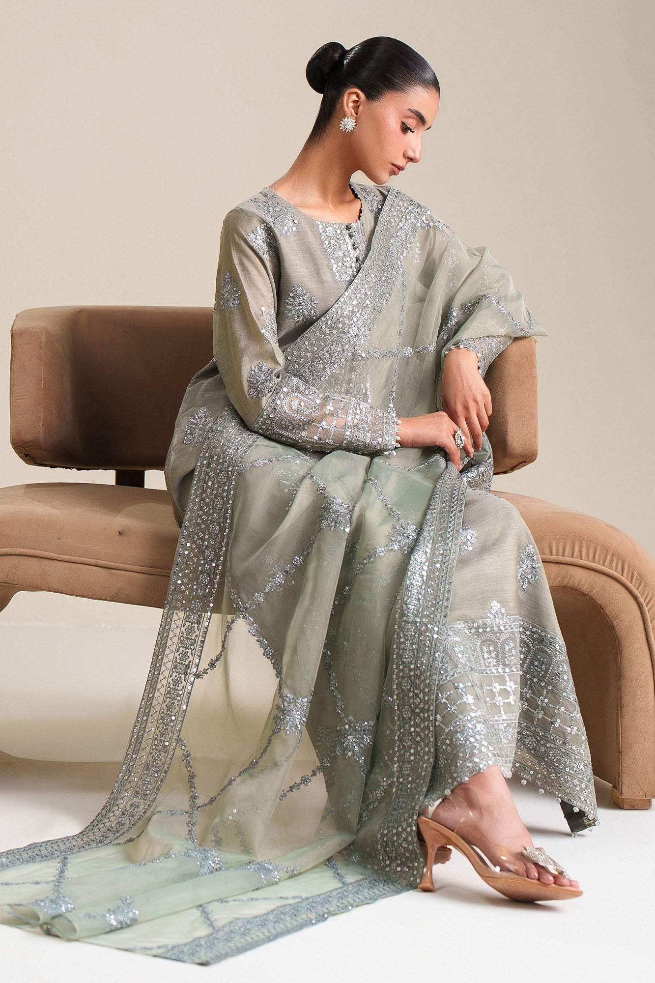 FOREST MIST-3PC SILK EMBROIDERED SUIT