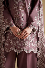 ASH PLUM-3PC CHIKANKARI SUIT