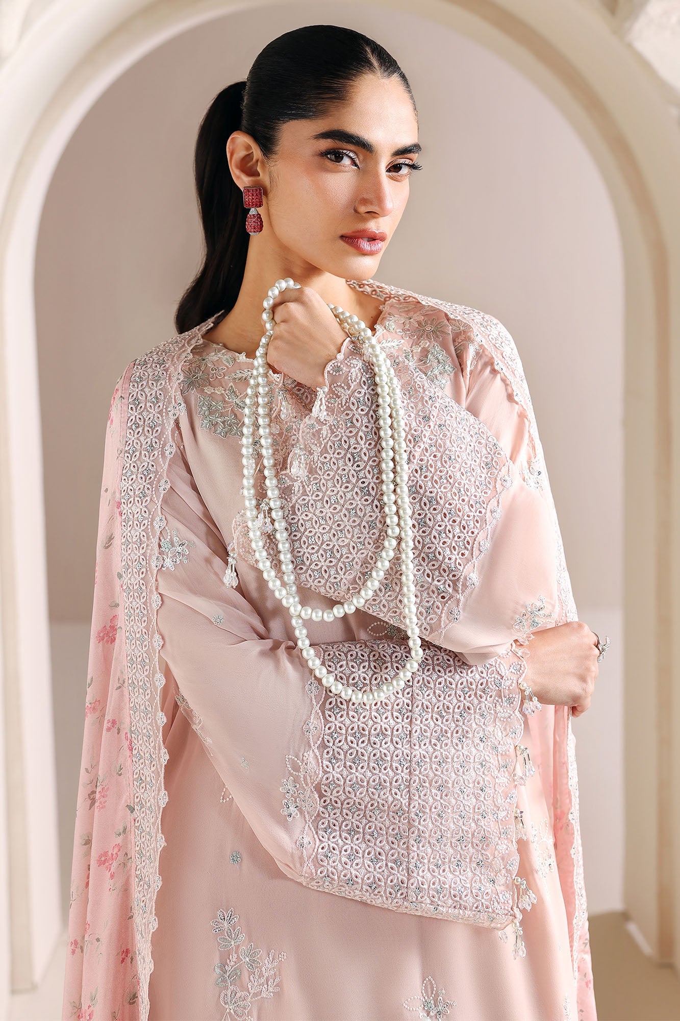 PINK BLOSSOM-4PC CHIFFON EMBROIDERED SUIT