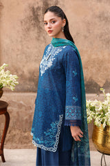 PRUSSIAN WAVES-3PC PRINTED LAWN SUIT