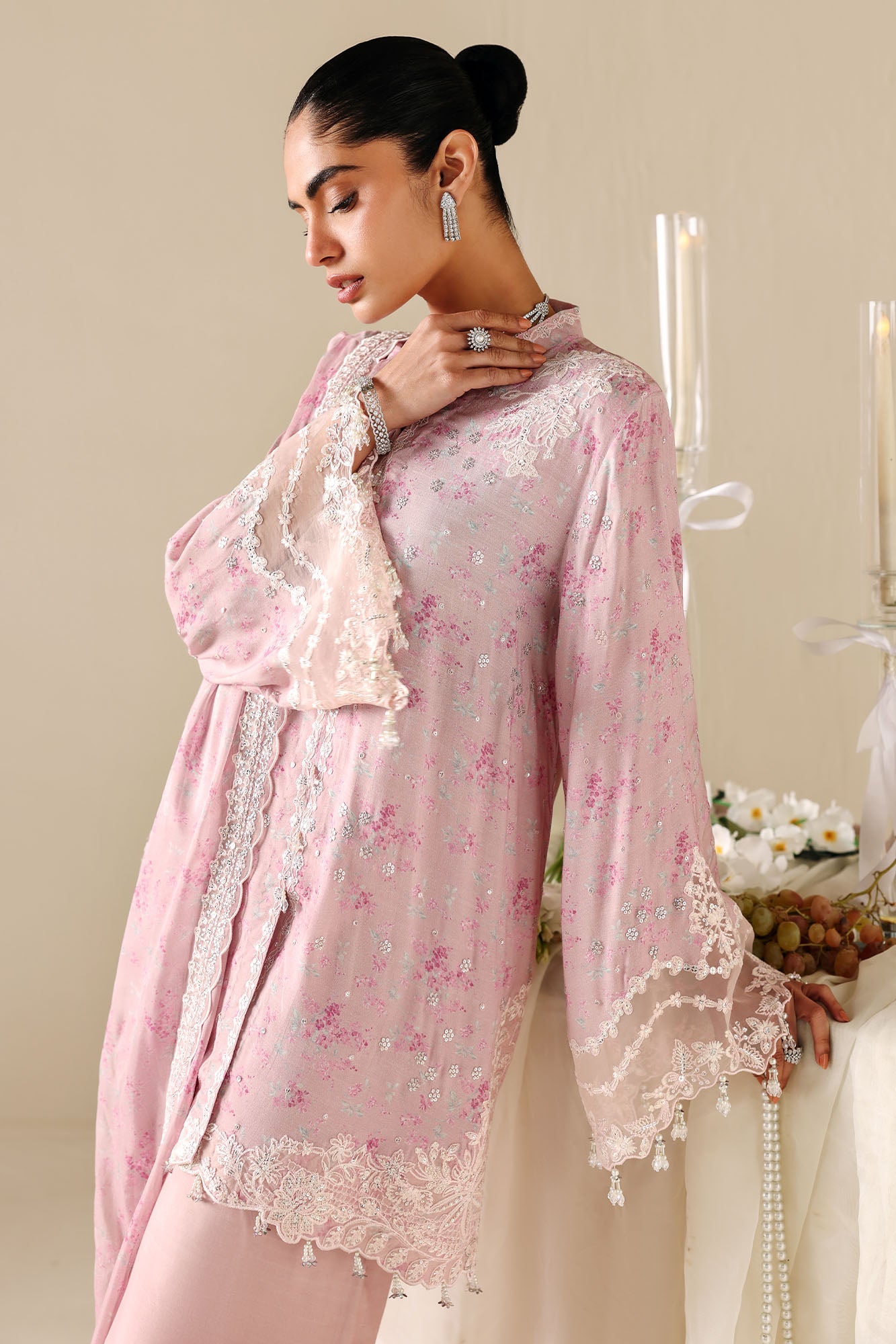 ROSE QUARTZ-3PC SILK EMBROIDERED SUIT