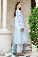 AQUA GLINT-3PC EMBROIDERED LAWN SUIT