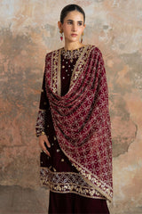 CRIMSON FLARE-3PC VELVET EMBROIDERED SUIT