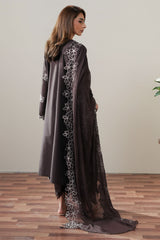 SEAL BROWN-3PC EMBROIDERED SUIT