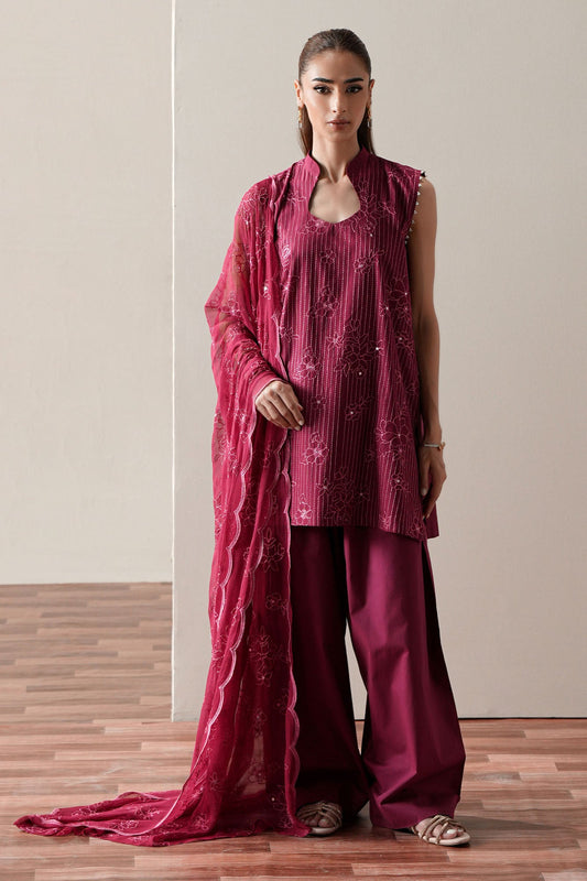 RUBY GLOW-3PC EMBROIDERED SUIT