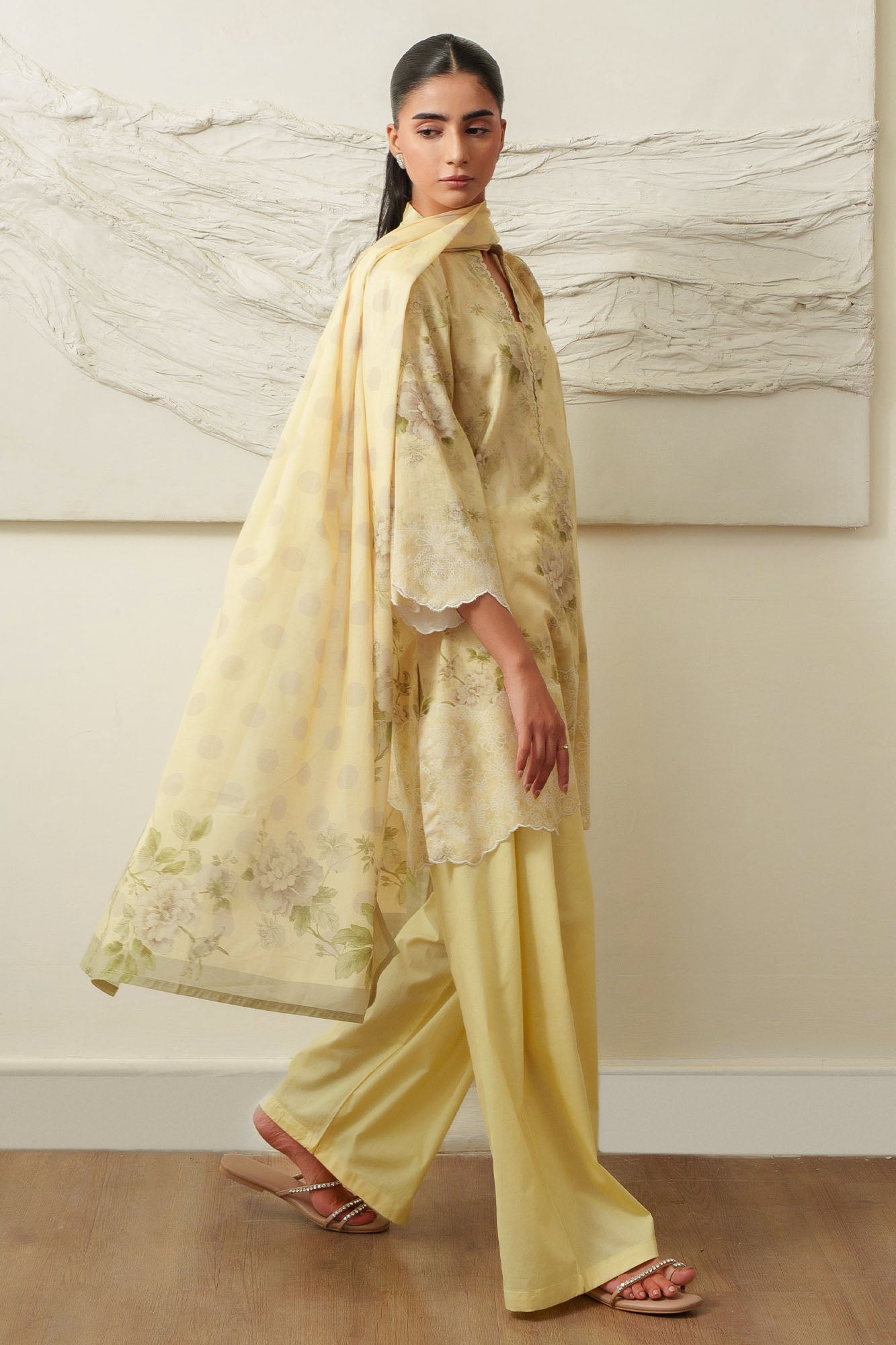 OCHRE CHARM-3 PIECE PRINTED LAWN SUIT