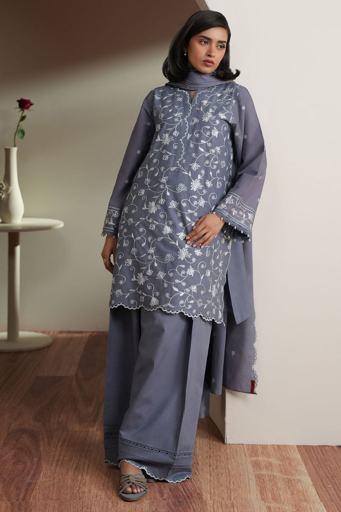 SLATE PETALS -3PC EMBROIDERED LAWN SUIT
