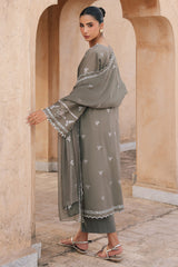 OLIVINE BLOOM-3PC EMBROIDERED LAWN SUIT