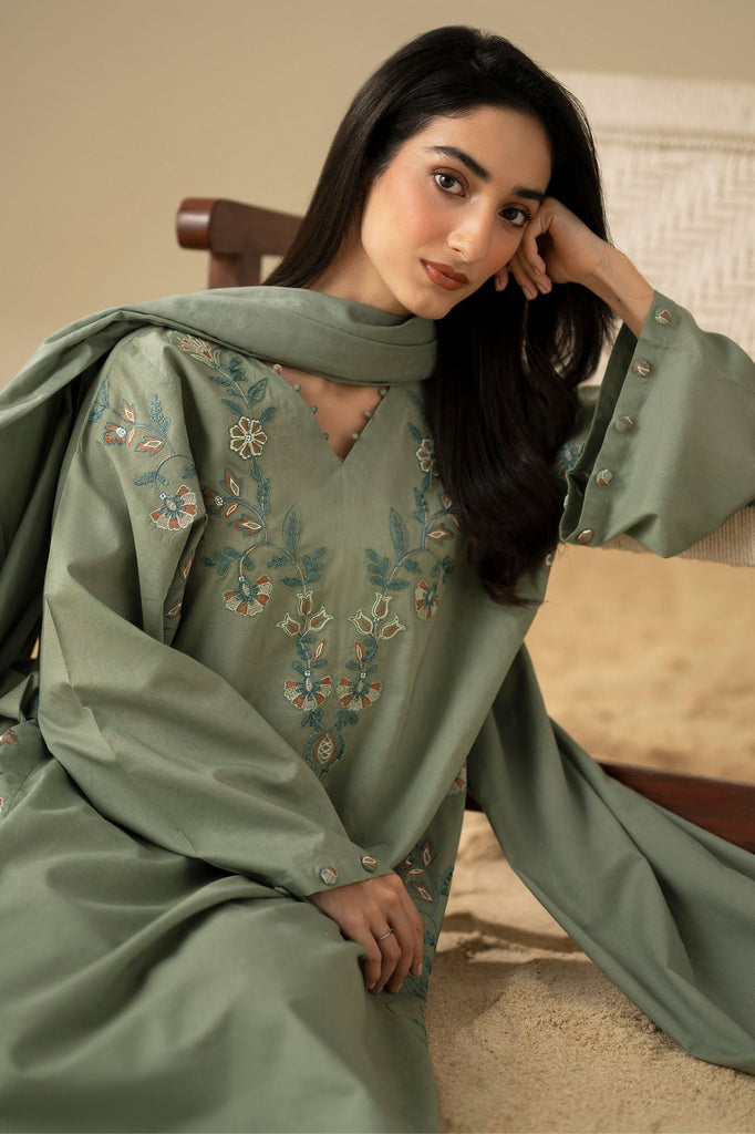 OLIVE DUSK-3PC (SHIRT, TROUSER & DUPATTA)