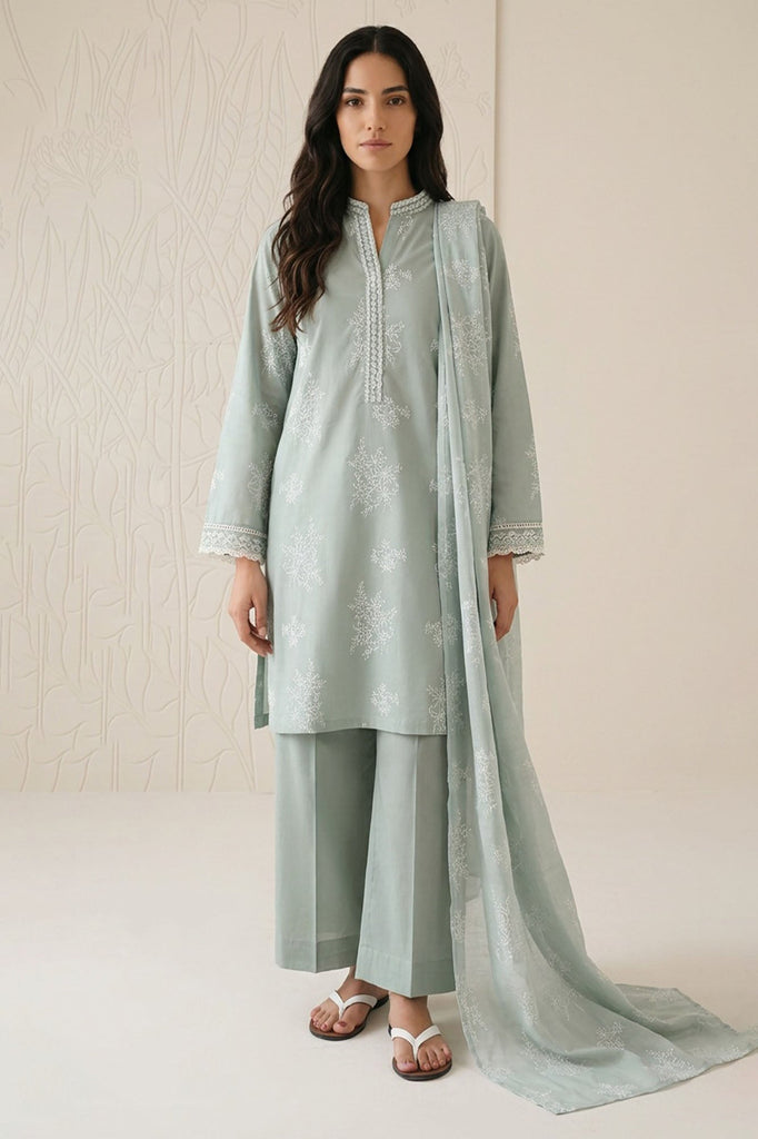 GREEN ESSENCE-3 PIECE PRINTED LAWN SUIT