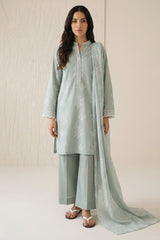 GREEN ESSENCE-3 PIECE PRINTED LAWN SUIT