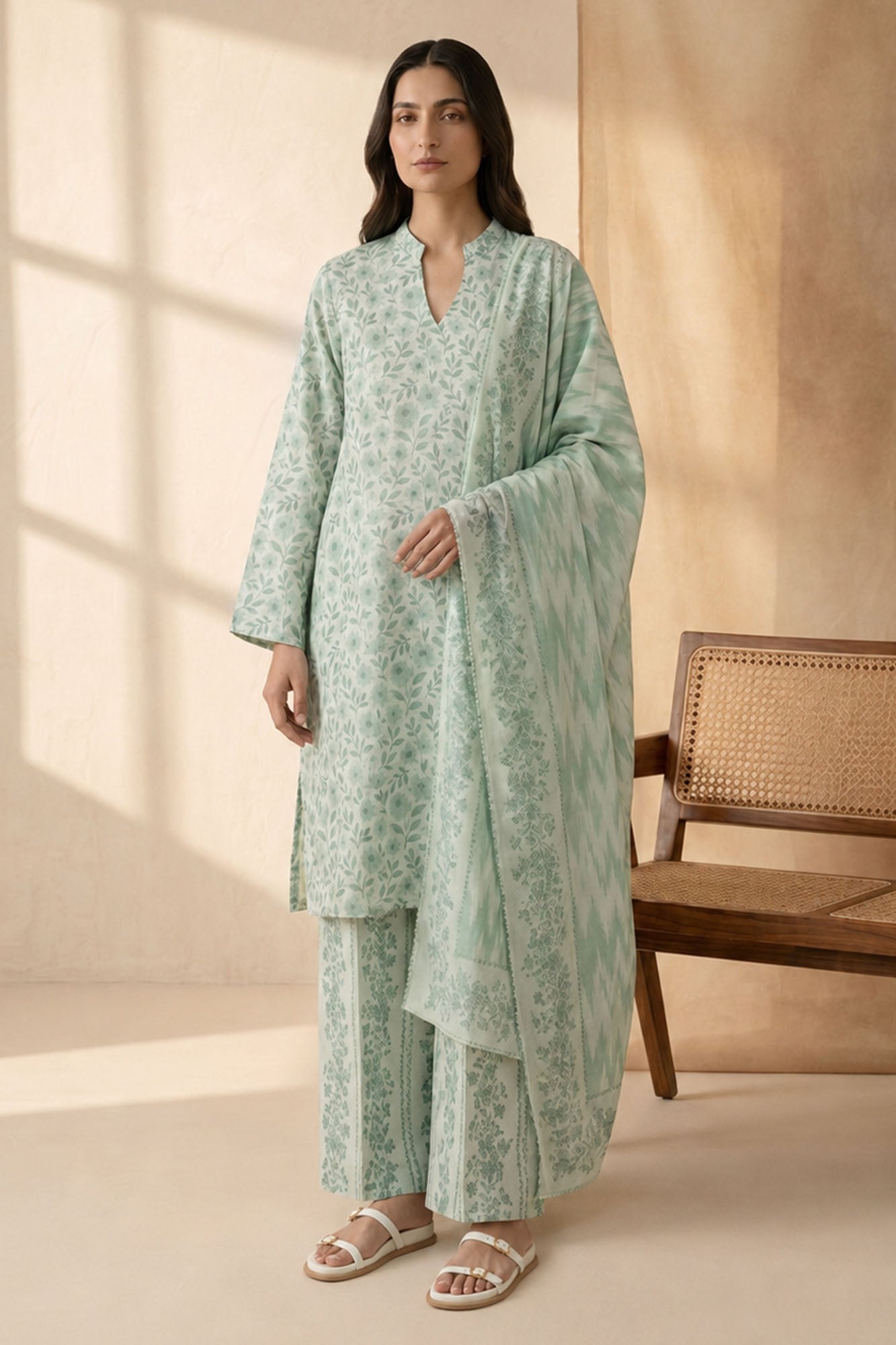 MINT BLOOM-3 PIECE PRINTED LAWN SUIT