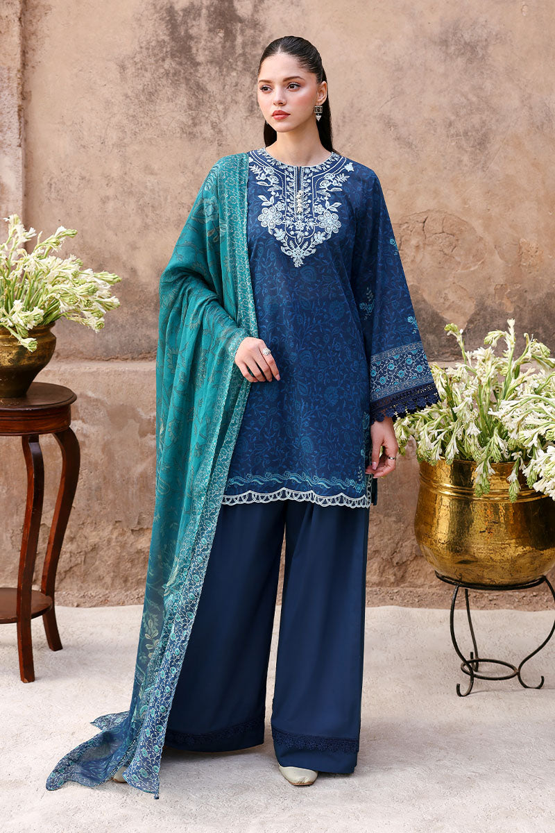 PRUSSIAN WAVES-3PC PRINTED LAWN SUIT