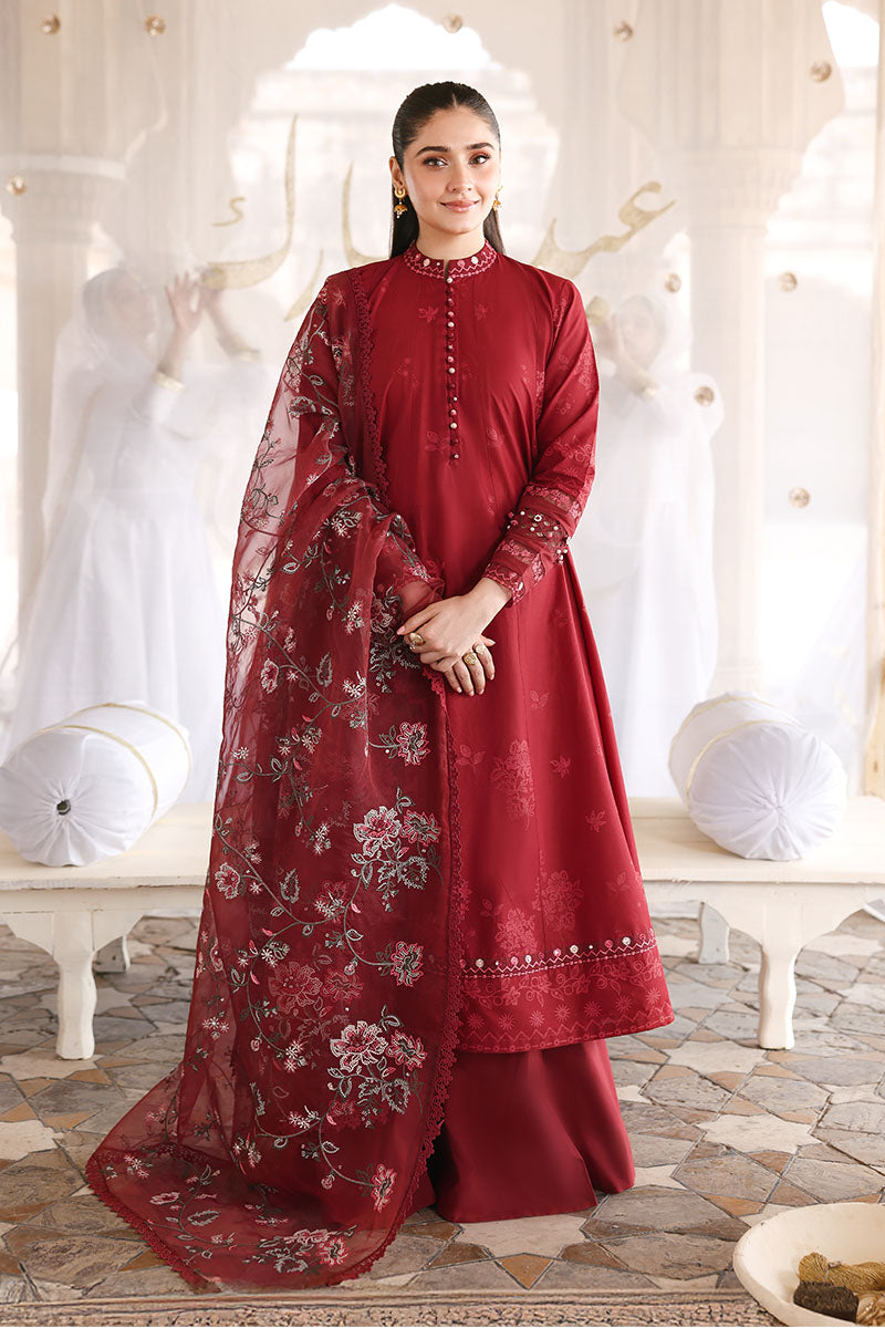 ROUGE FLARE-3PC EMBROIDERED LAWN SUIT
