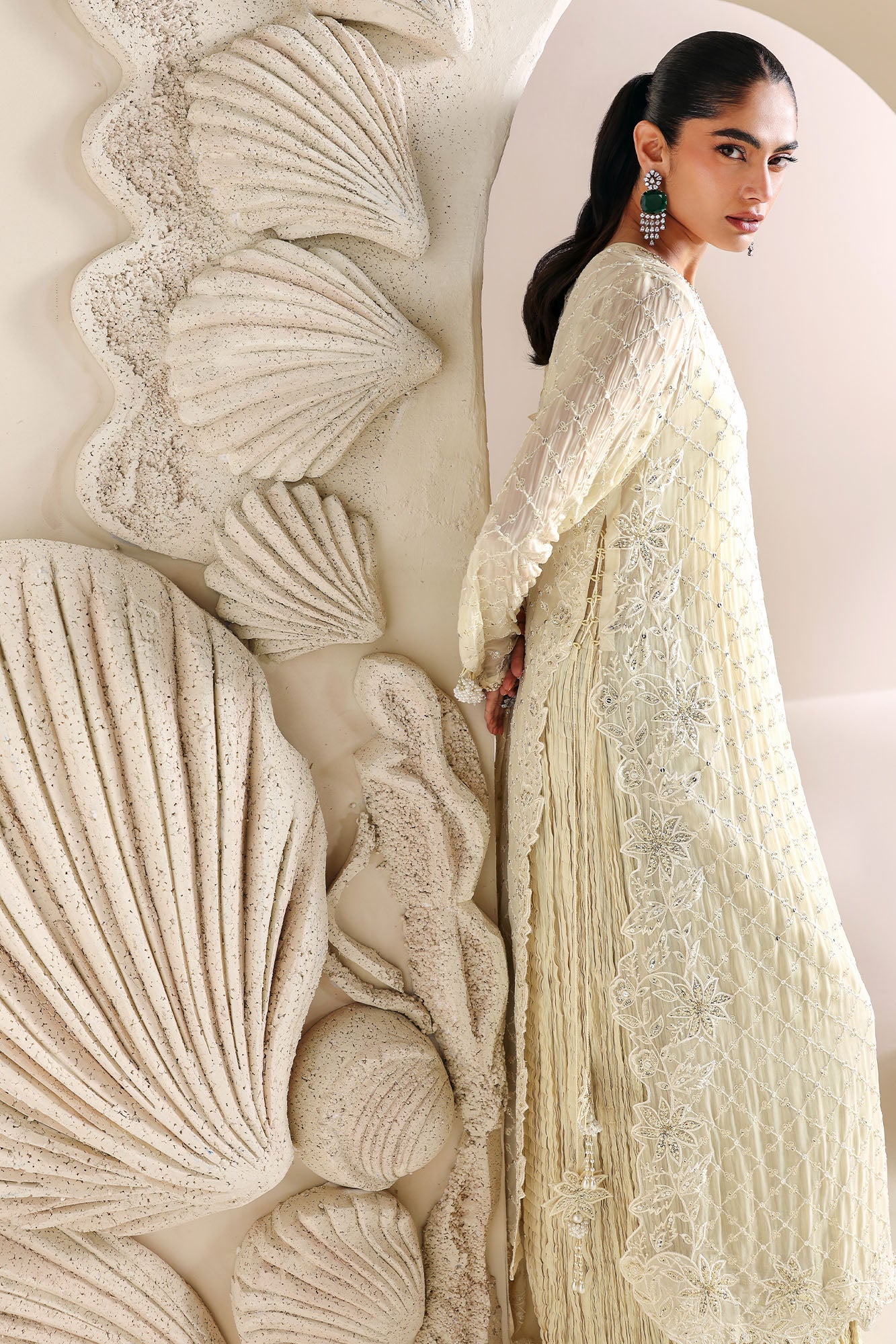 IVORY BLOOM-4PC CHIFFON EMBROIDERED SUIT