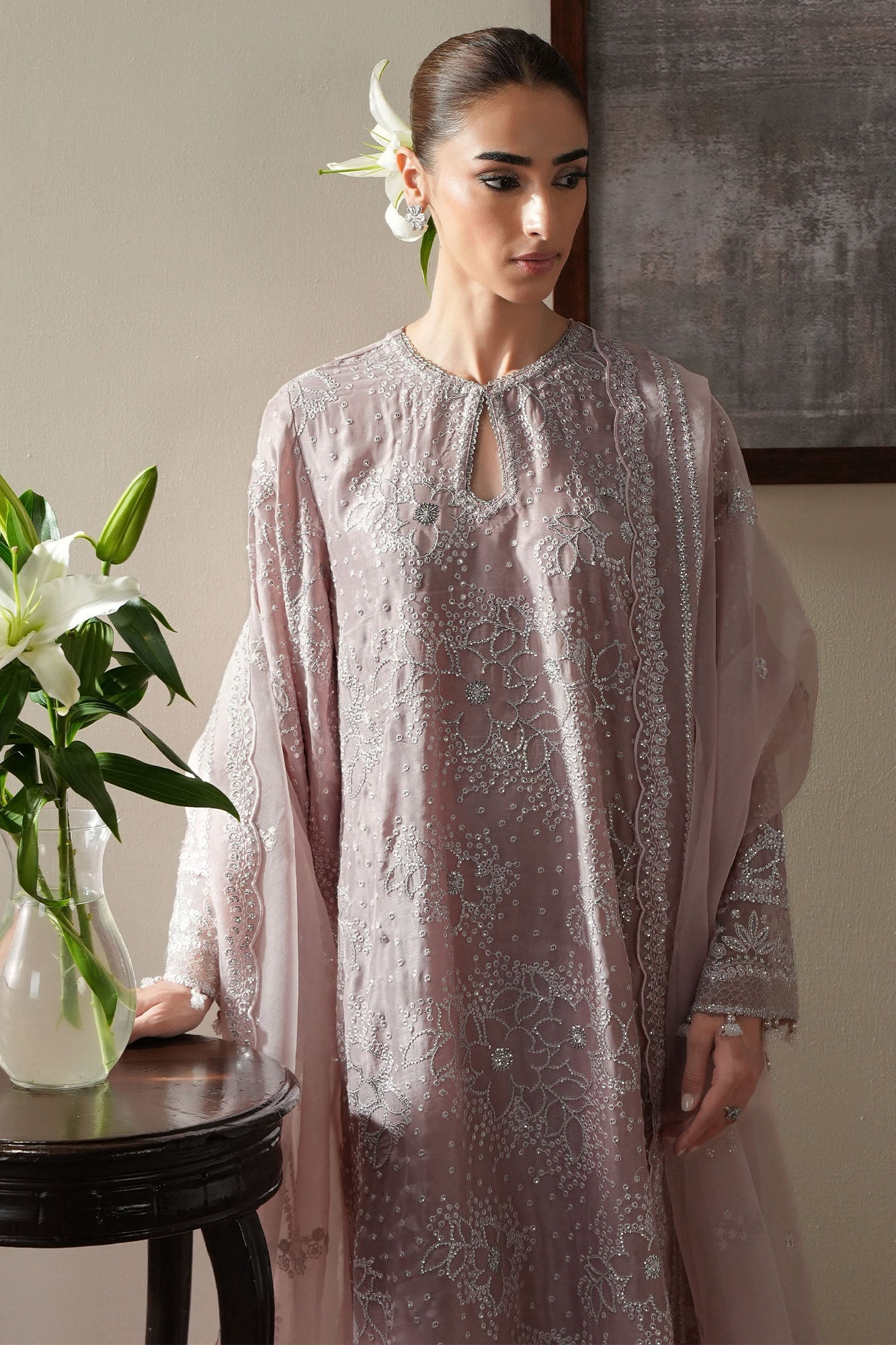 STARRY LILAC -3PC SILK EMBROIDERED SUIT