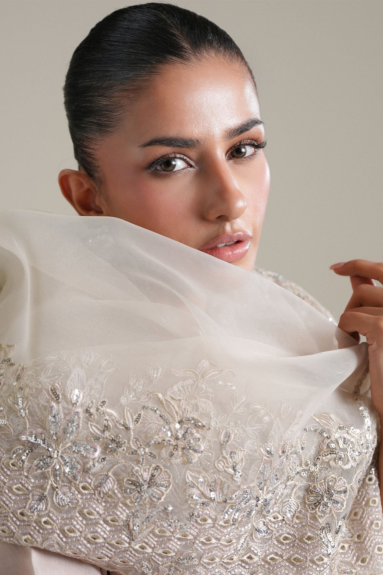 MISTY ASH -3PC SILK EMBROIDERED SUIT