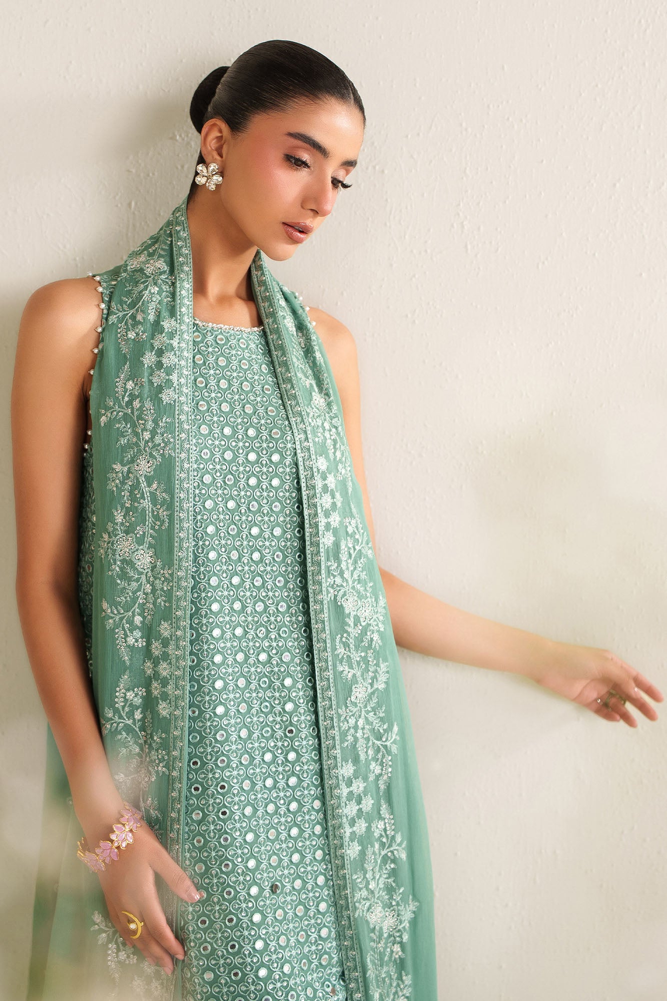 OCEAN ELEGANCE-4PC CHIFFON EMBROIDERED SUIT