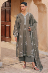 OLIVINE BLOOM-3PC EMBROIDERED LAWN SUIT